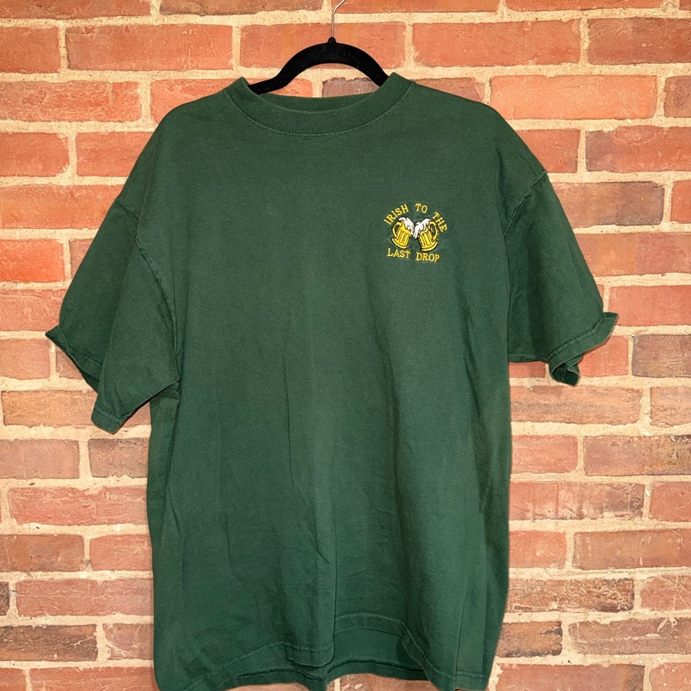 Fruit of the Loom Dark Green Tee with Yellow Chest Graphic